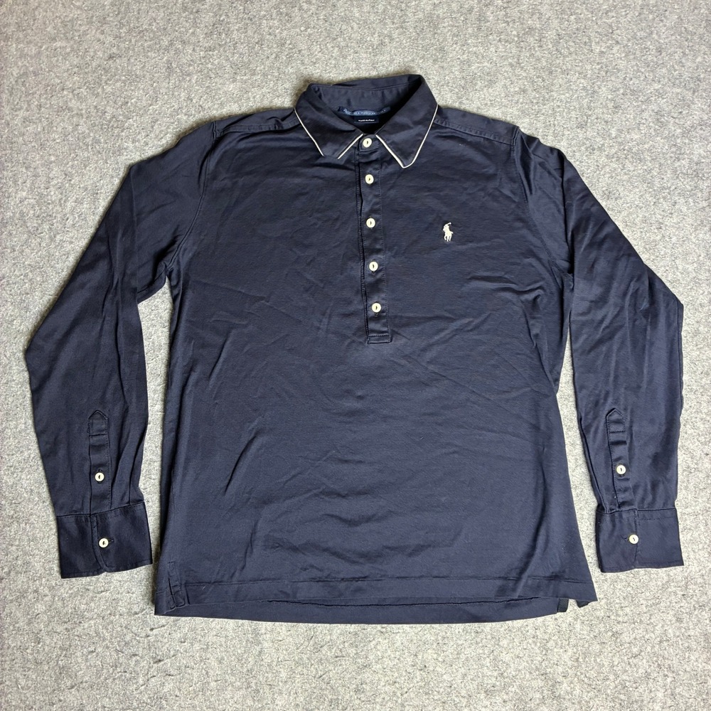 Ralph Lauren Golf Polo Shirt Boys Medium Navy Blue Excellent Long Sleeve Italy